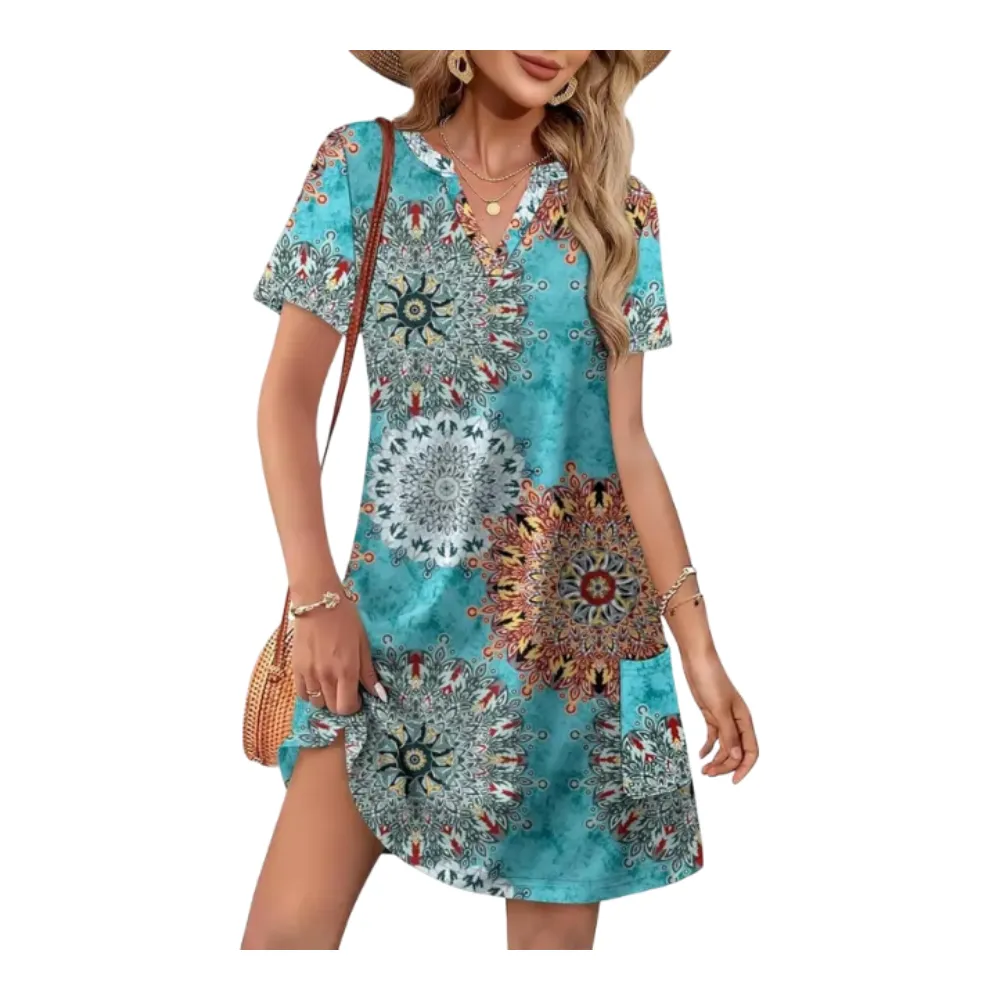 Women’s Summer Casual Dress – V-Neck Short Sleeve Beach Dress