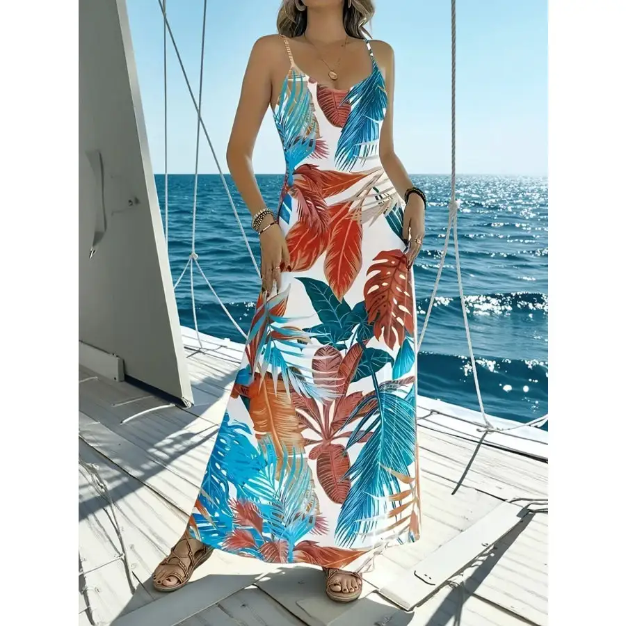 Printed Scoop Neck Maxi Cami Dress
