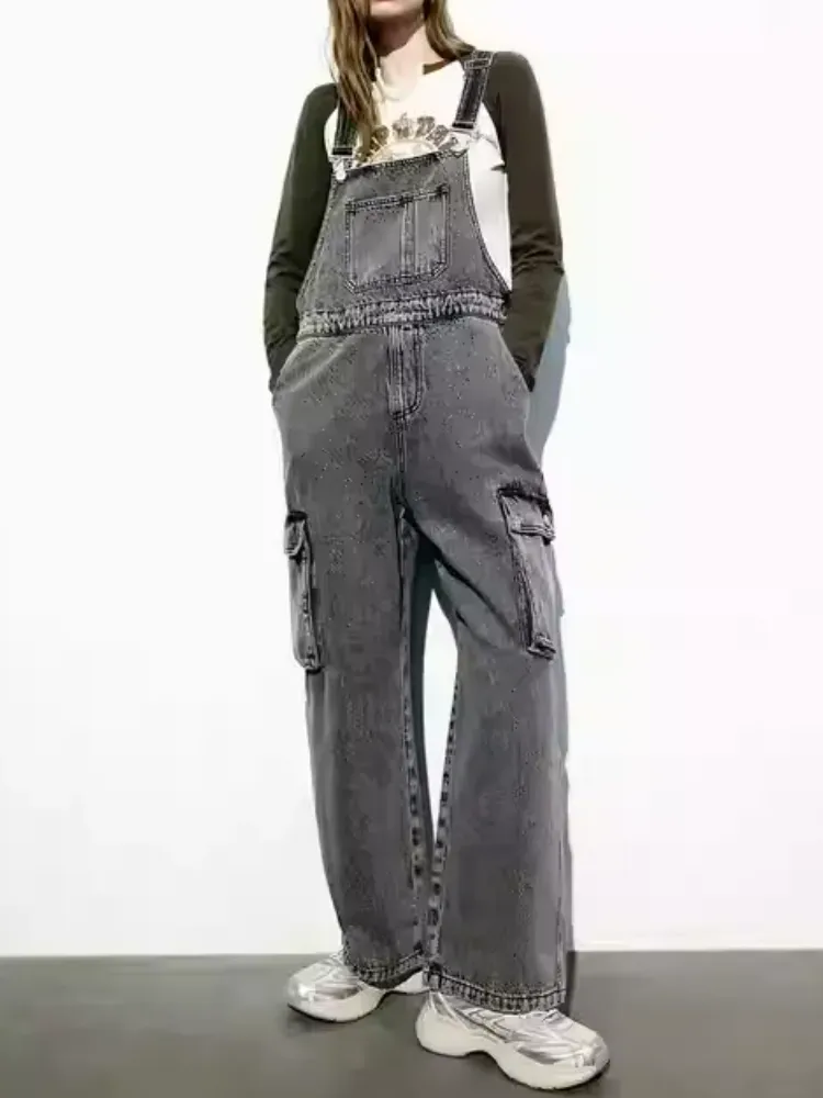 Casual Pockets Denim Overalls