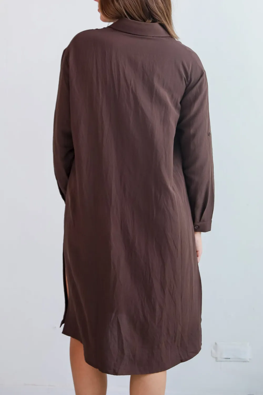 Brown Button Front Midi Dress