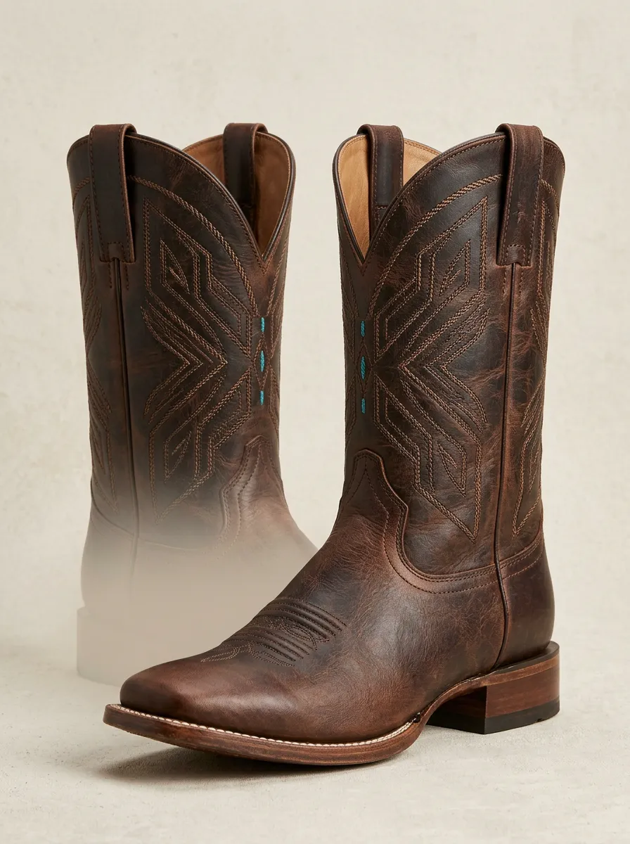 Men's Rustic Geometric Rodeo Style Western Cowboy Boots