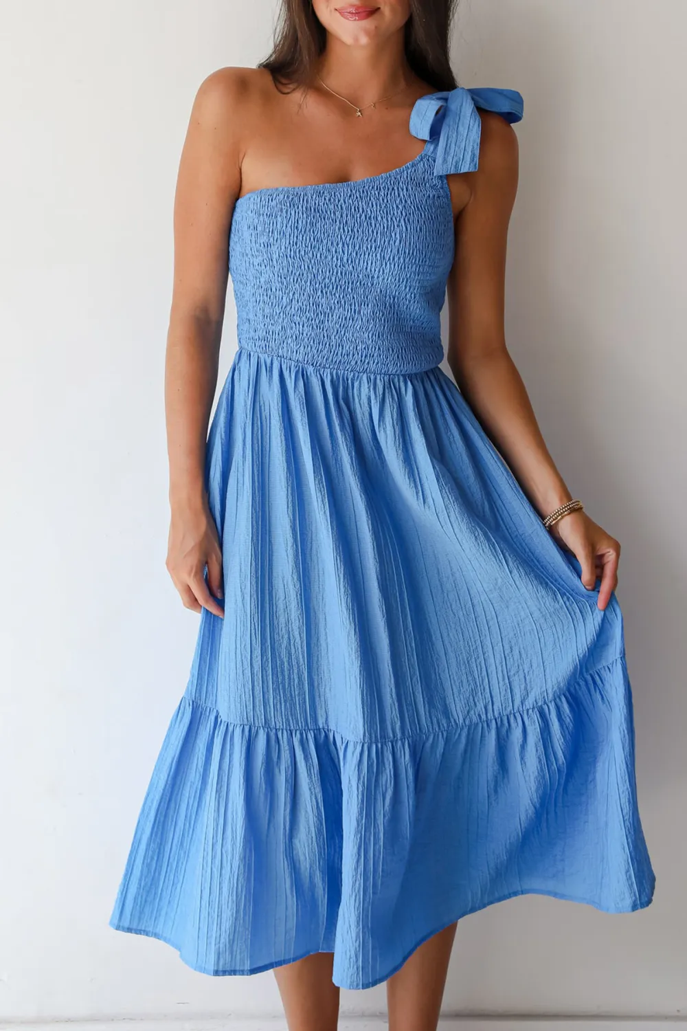 Blue One-Shoulder Midi Dress