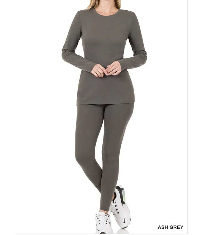 Buttery Soft Solid Top with Pocket and Leggings ( Piece) Set Ash