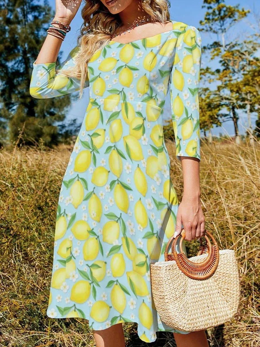 Lemon Print Midi Dress