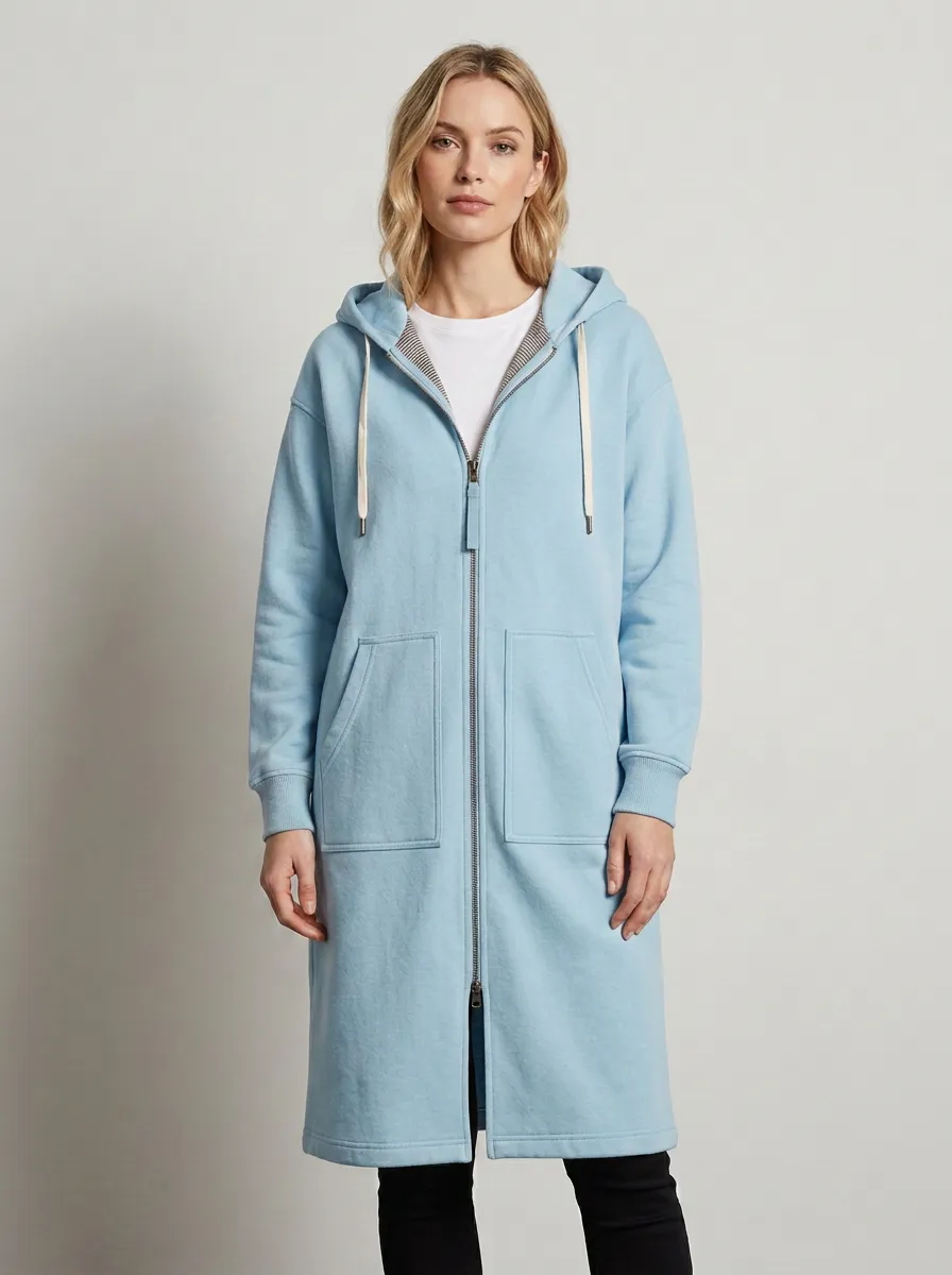 Refined-Layer Printed Long Hooded Coat