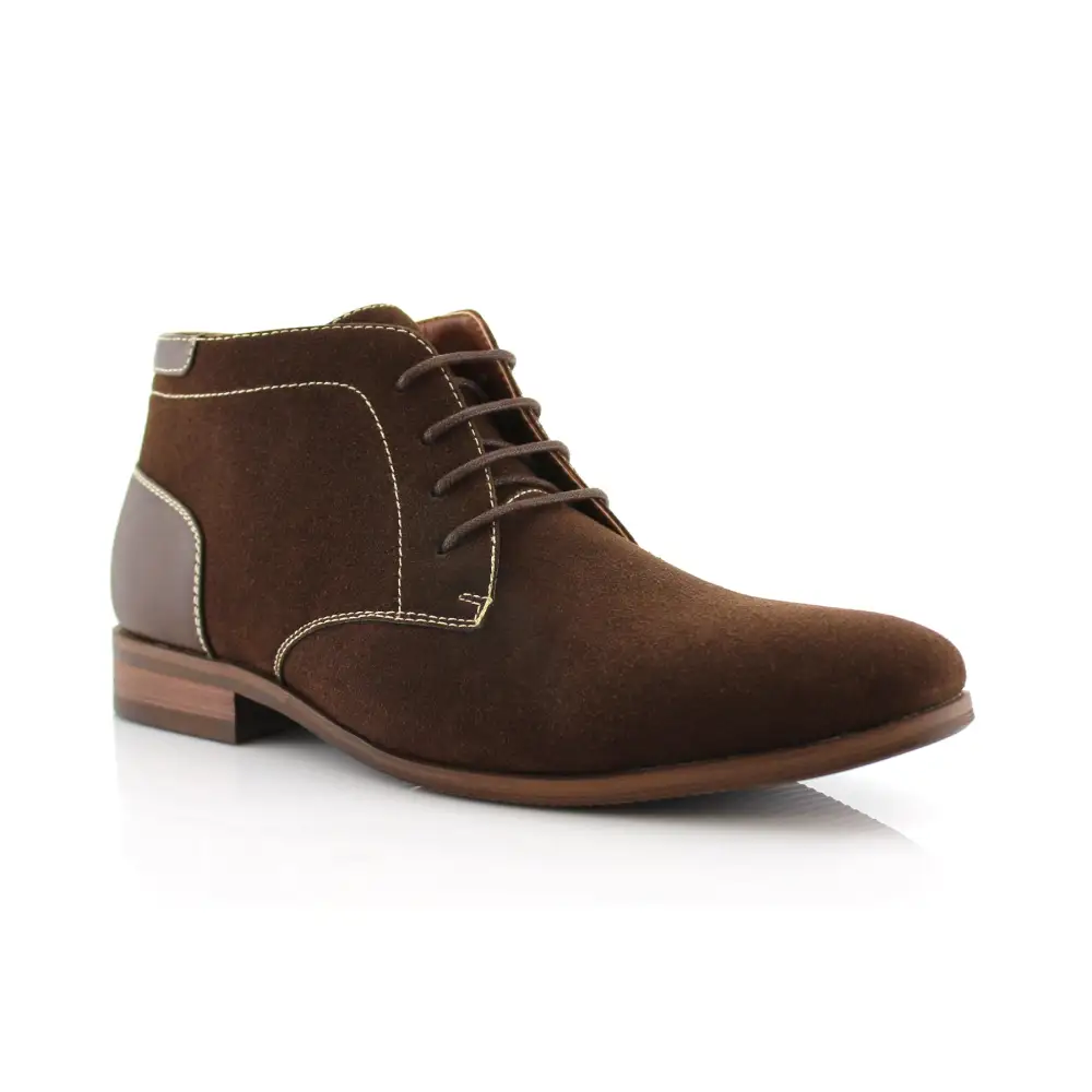 Polished Faux-Suede Suede Faux-Leather Chukka Boots