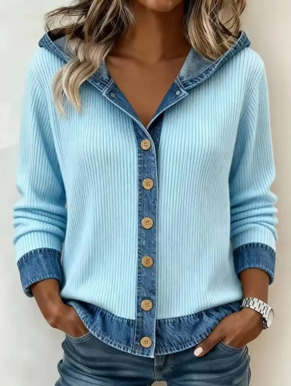 Loose Plaid Hooded Cardigan Sweatshirt
