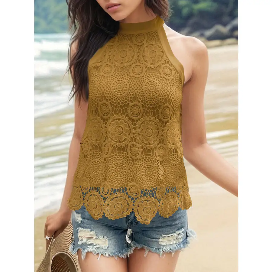 Lace Tied Mock Neck Tank
