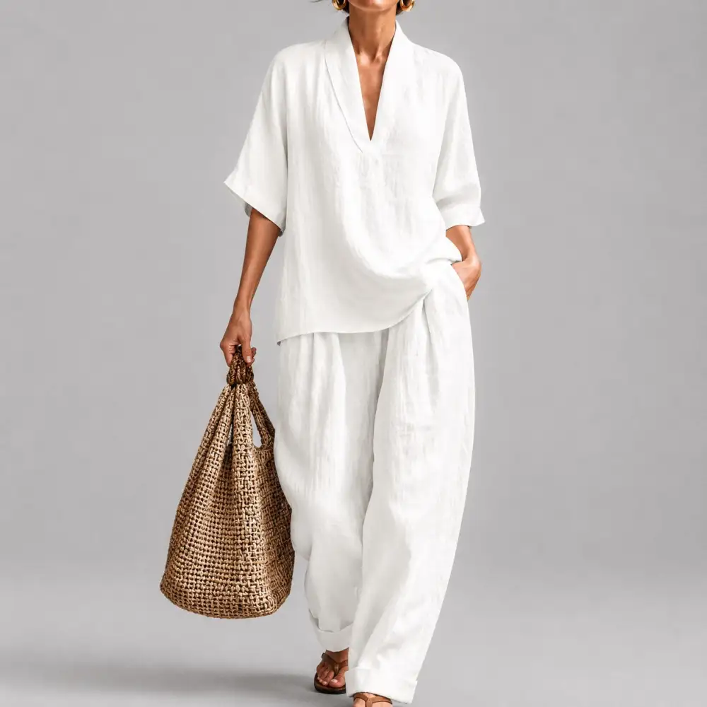 Women's Loose V-Neck Two Piece Lounge Set