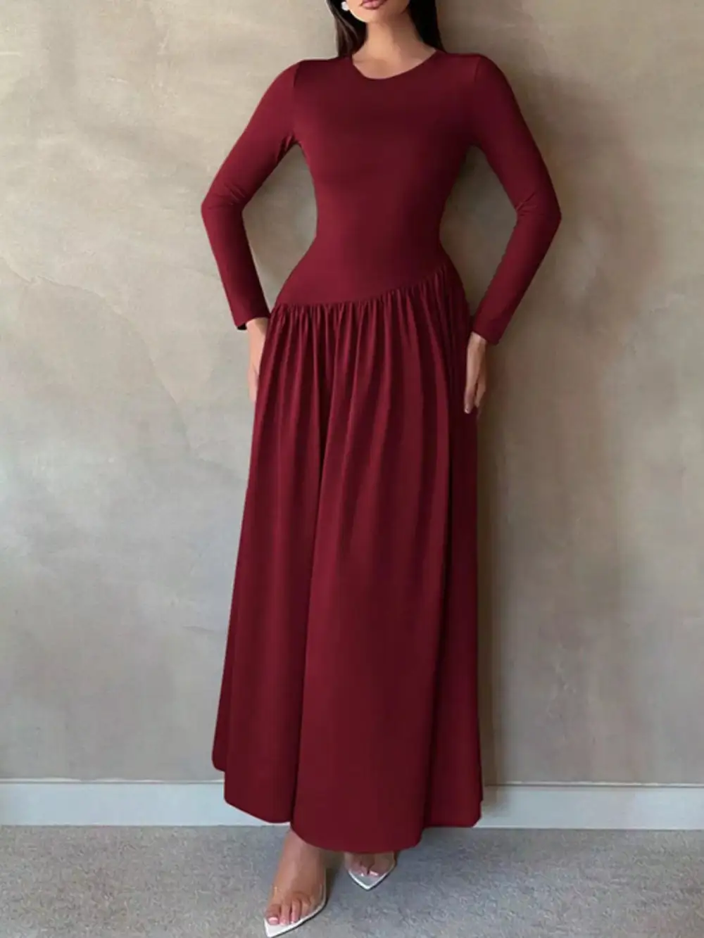 Soft Touch Ruched Long Sleeve Maxi Dress