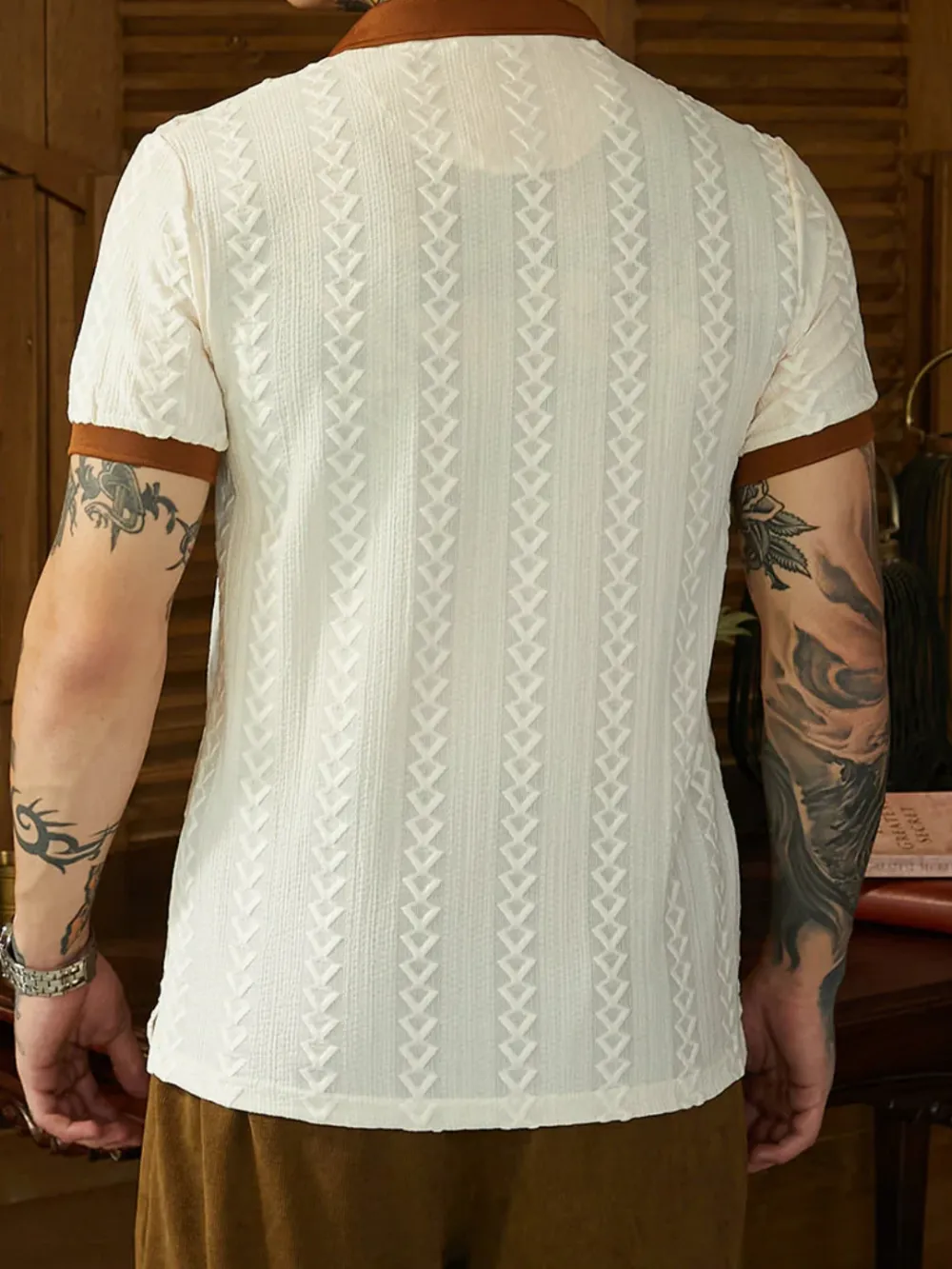 Textured Color Block Short Sleeve Polo Shirt