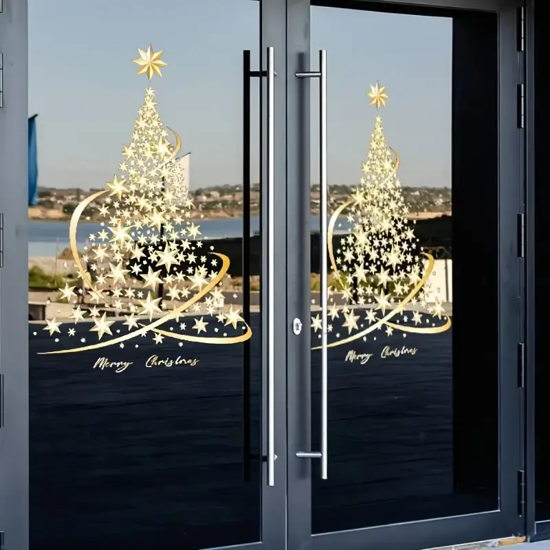 Large Golden Christmas Tree Window Clings