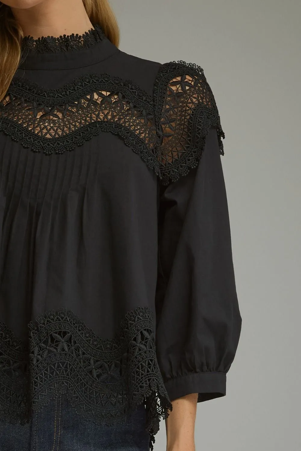 Pintuck Lace Trim Top