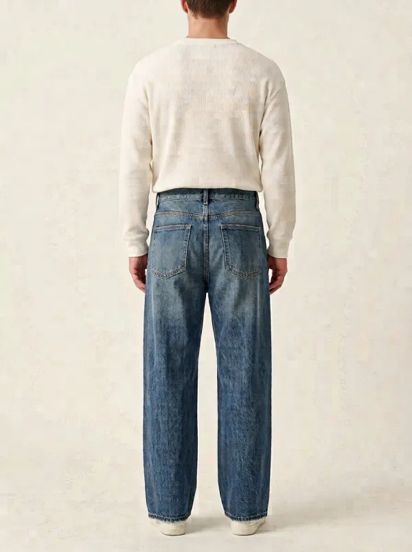 Wide Leg Embroidered Detail Celestial Graphic Men's Loose Fit Jeans
