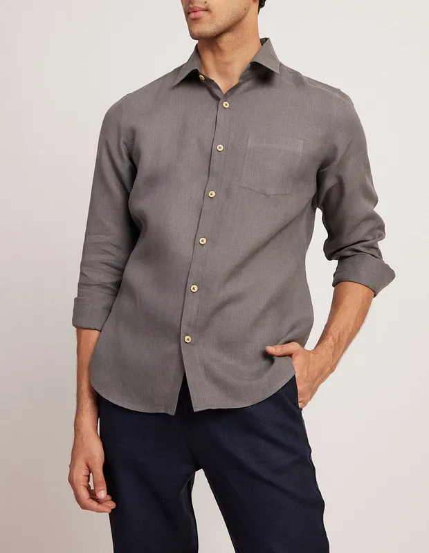 Slate Gray Linen Button-Up Shirt