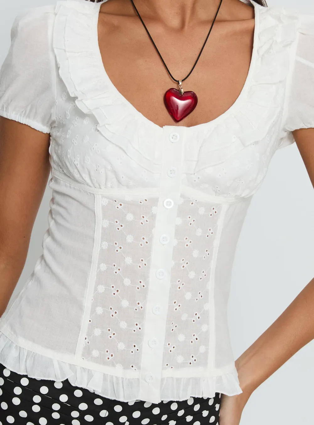Button Up Ruffle Detail Women's Blouse