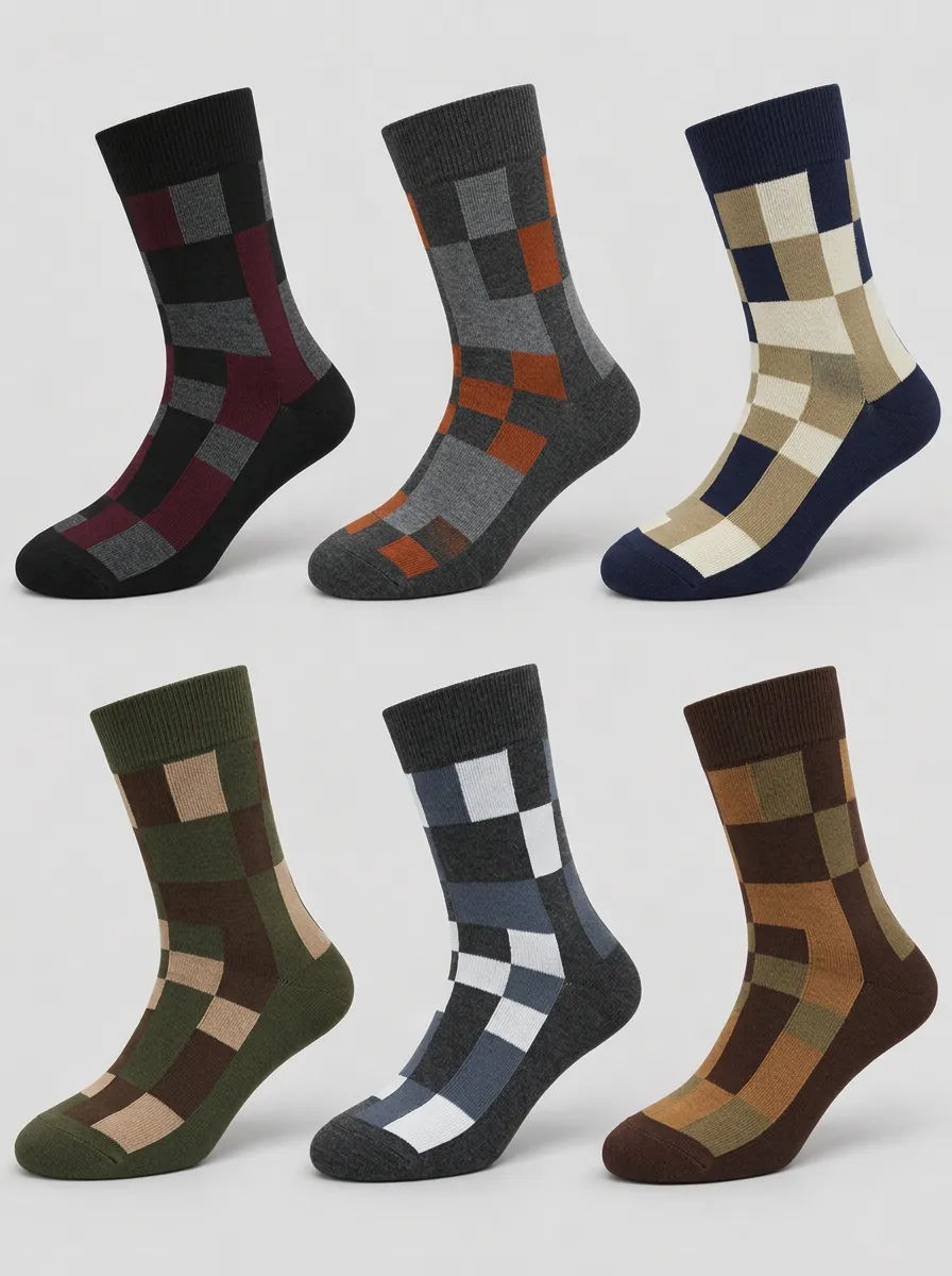 Men's Multi-Color Geometric Ribbed Crew Socks Multi-Pack