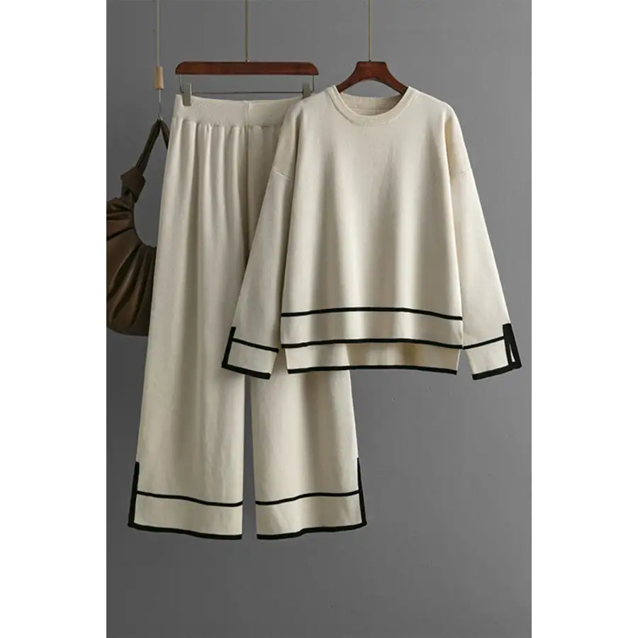 High Low Round Neck Top and Pants Sweater Set
