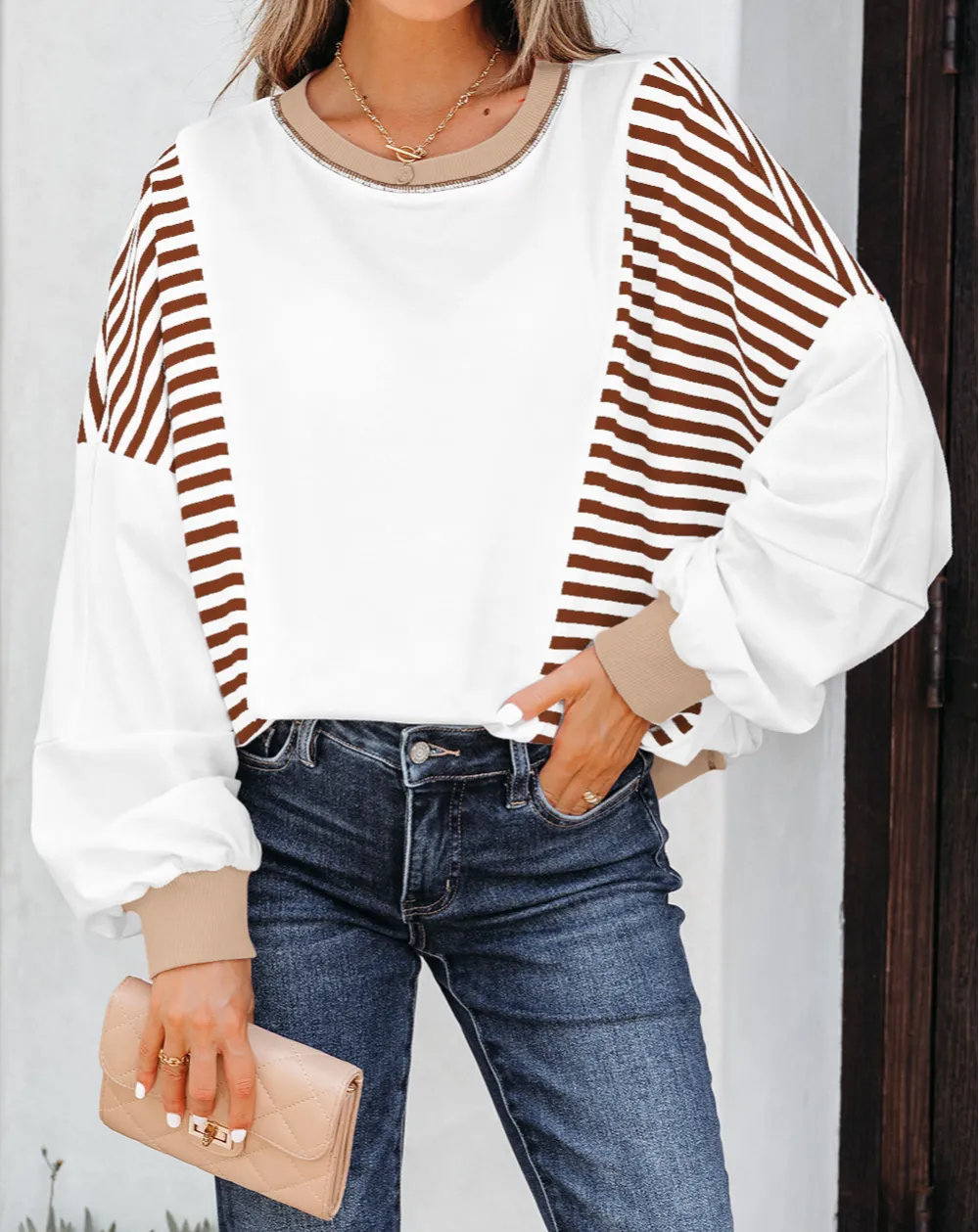 Everyday Relaxed Striped Patchwork Sweatshirt