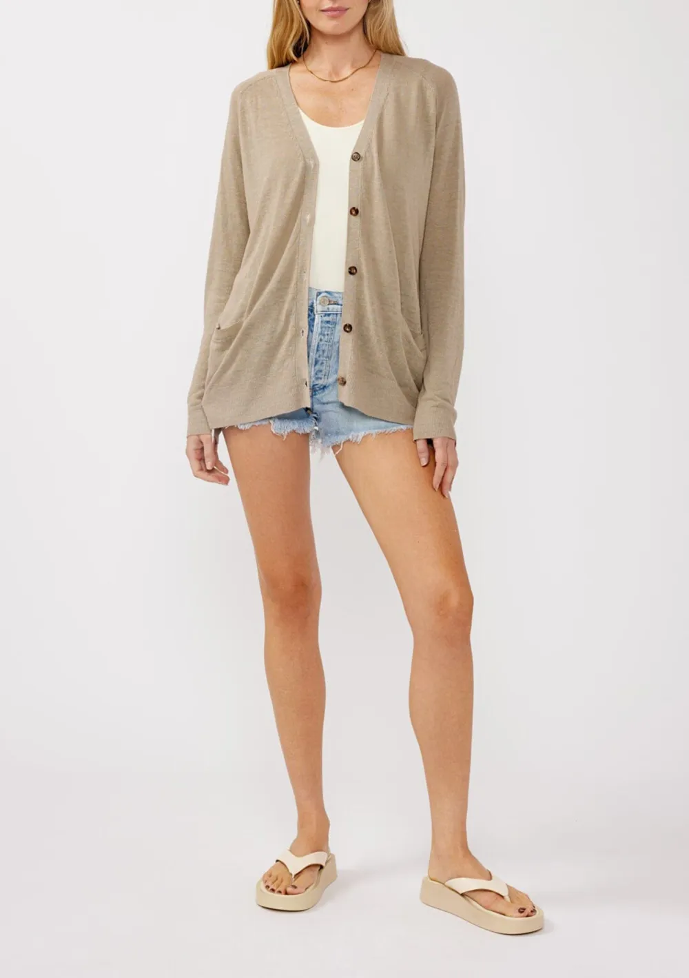 Buton Up V-Neck Cardigan with Pockets