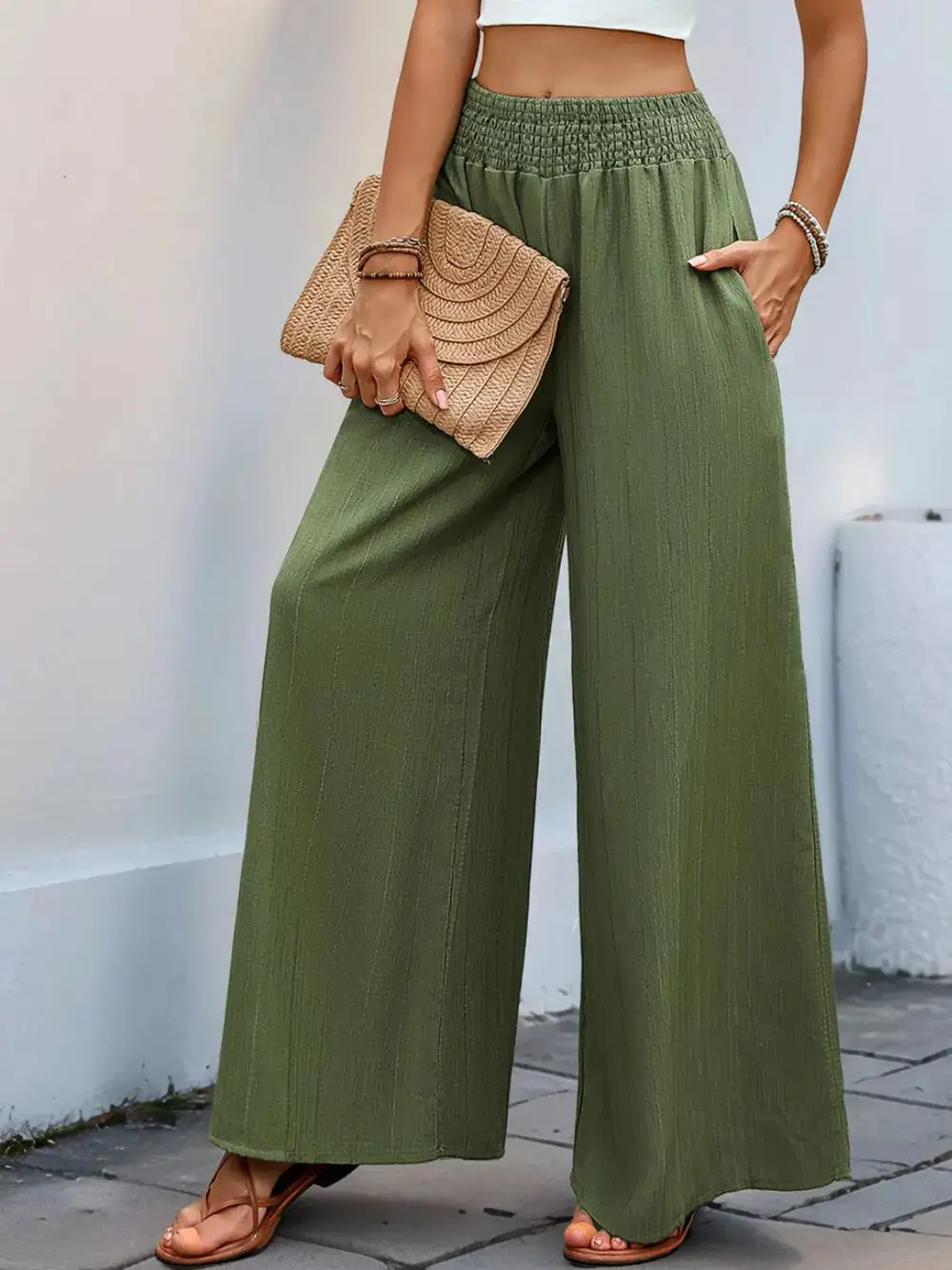 Relaxed Smocked Wide Leg Pants