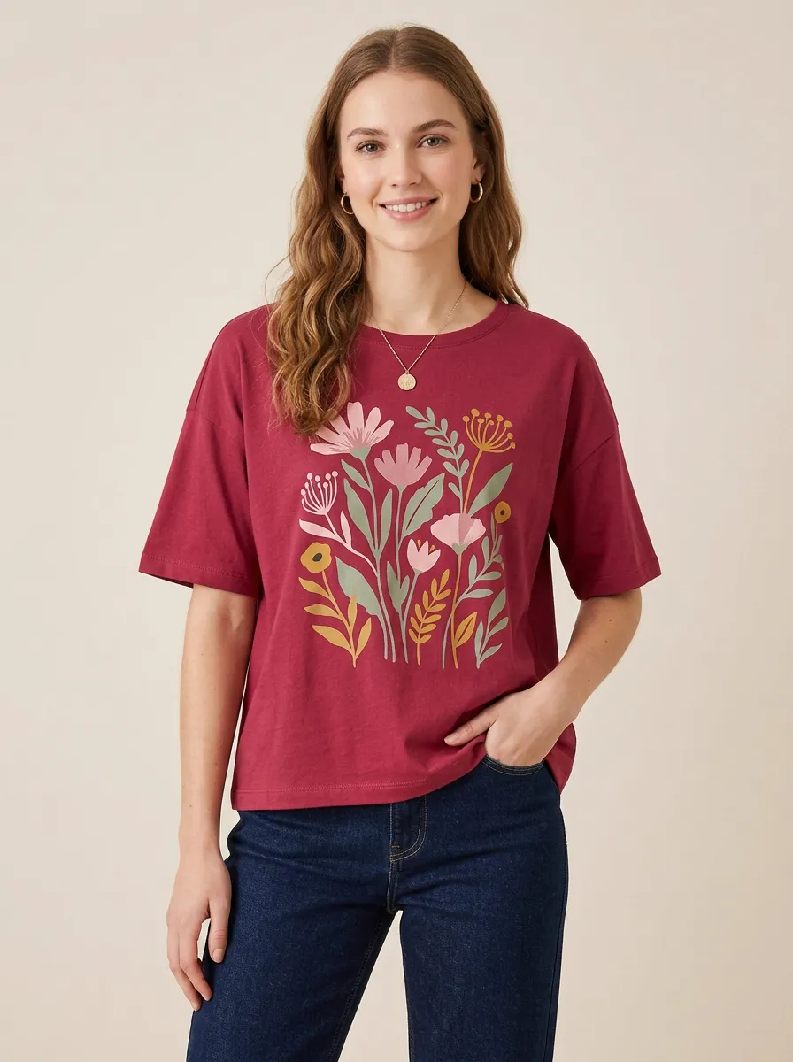 Artful Women's Botanical Floral Graphic Tee