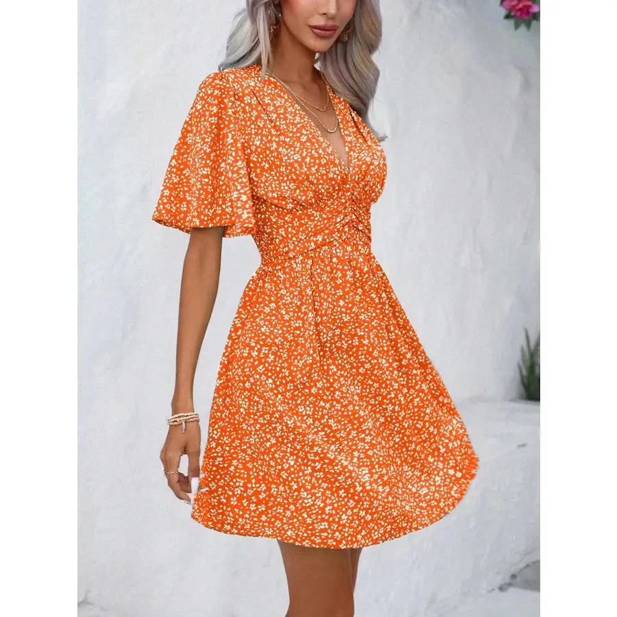 Printed V-neck Half Sleeve Mini Dress
