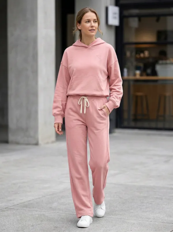 Women's Sage Green Minimalist Solid Color Printed Hoodie Jogger Set