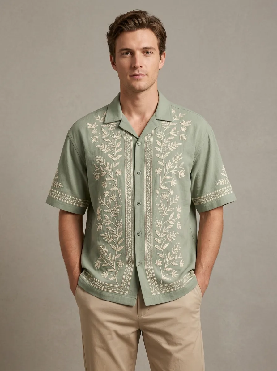 Men's Floral Expressive Embroidered Shirt