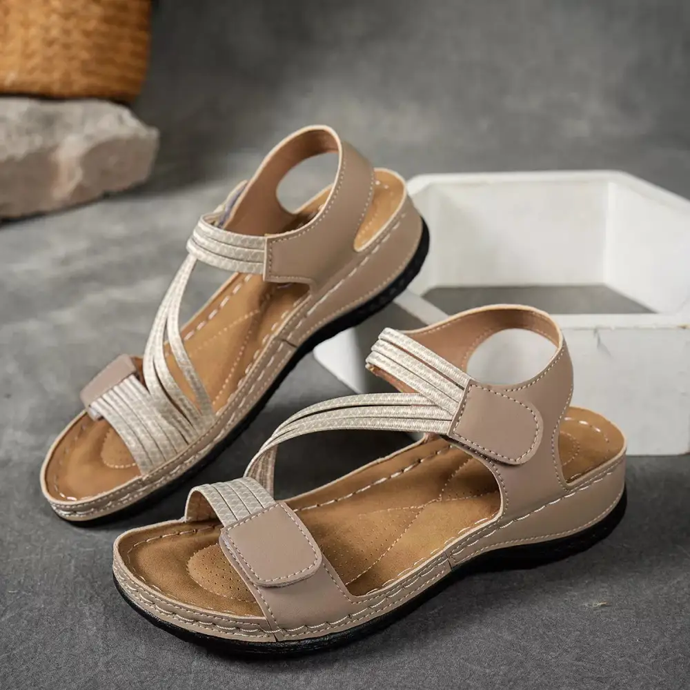 Textured Open Toe Wedge Sandals