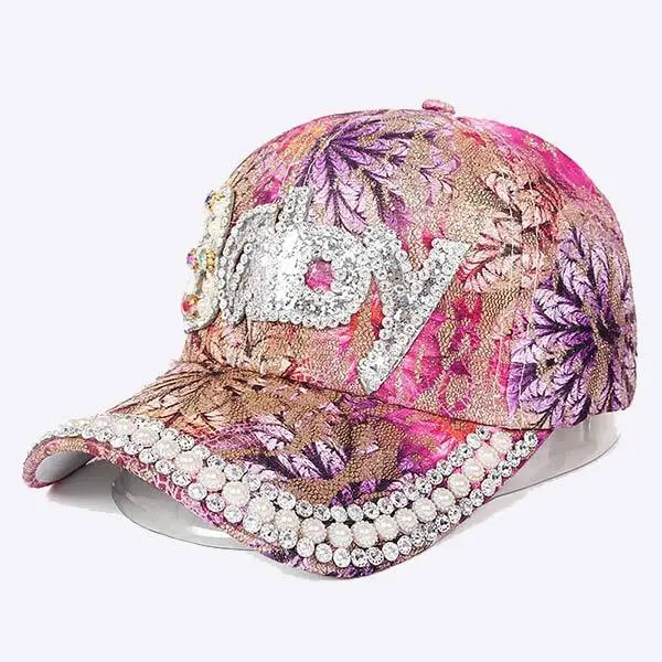 Women'S Colorful Rhinestone Print Floral Baseball Cap 64634191C