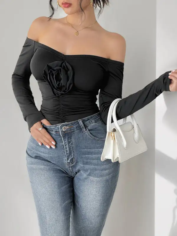 Shoulder Jumpsuit Flower One Slim Bodysuit
