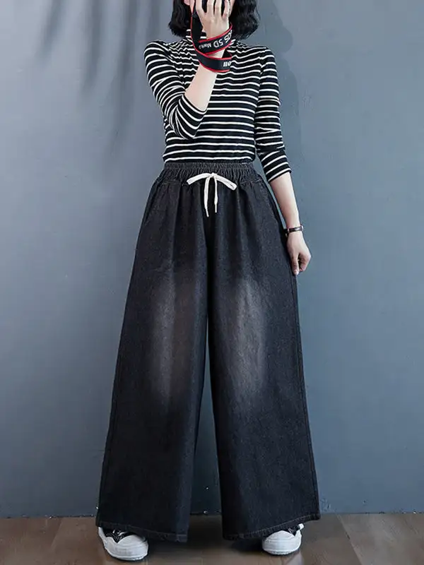 Relaxed Fit Wide Leg Drawstring Jeans