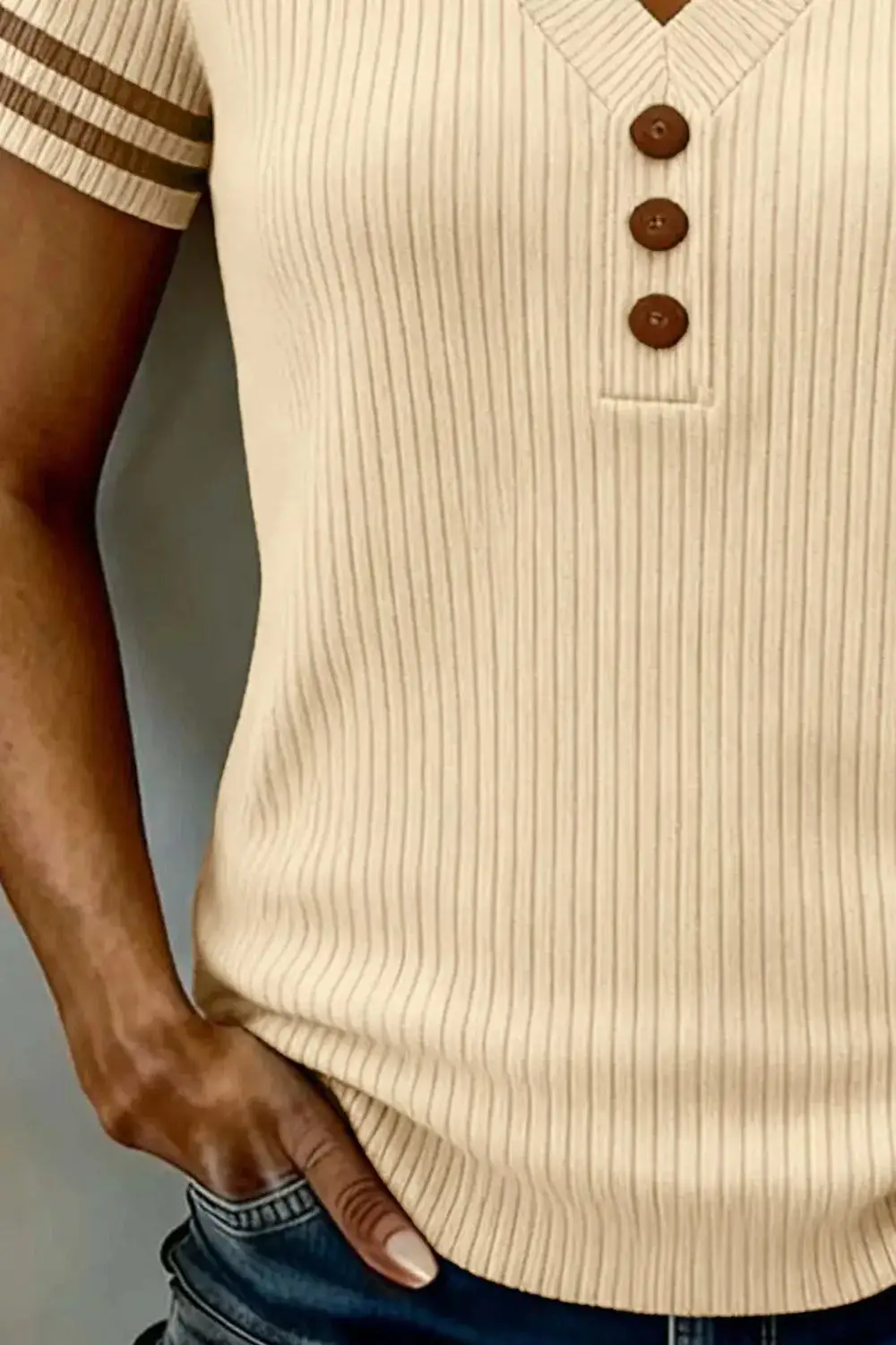 Ribbed V Neck Knit Top