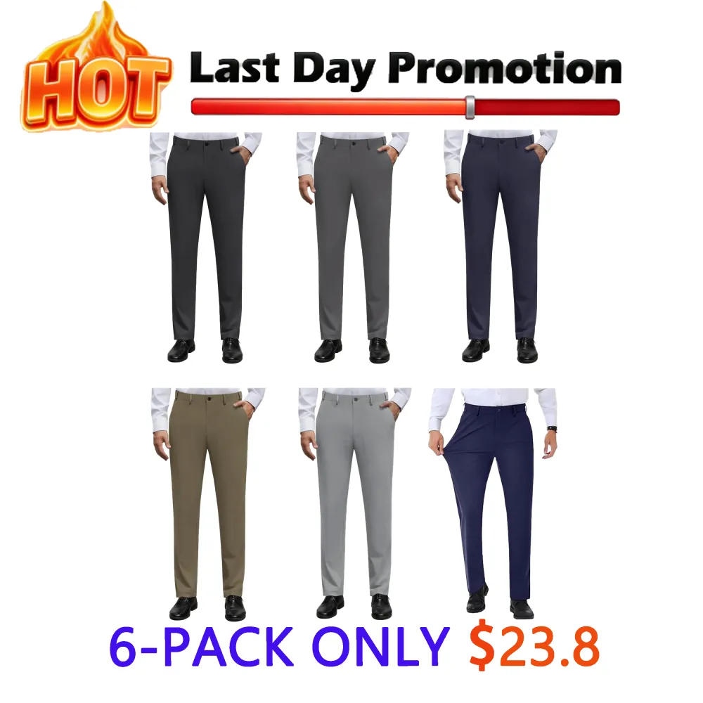 Men's No-Iron Stretch Dress Pants | Expandable Waist Flat Front Golf Pants for Business & Casual Wear