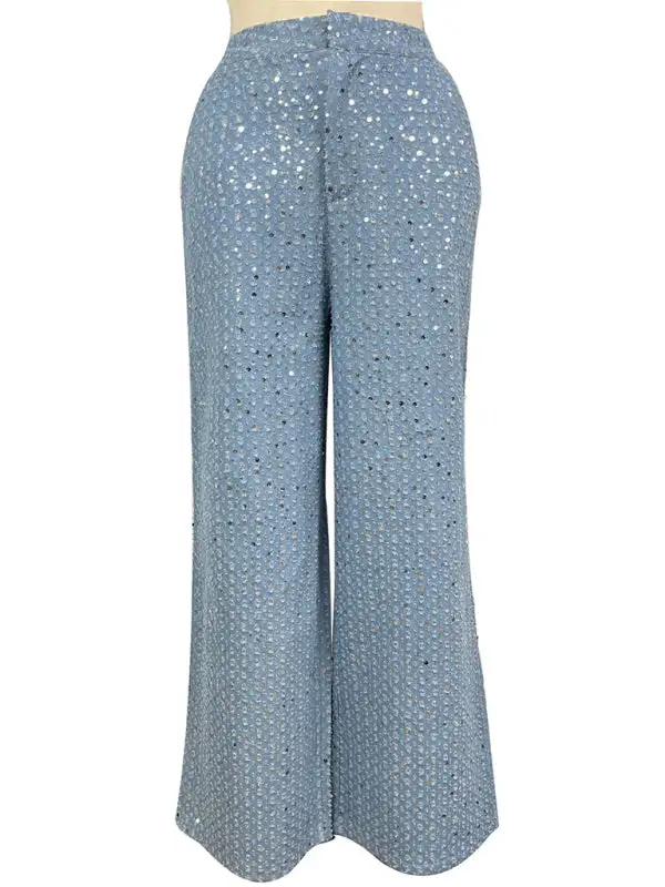 Distressed Washed Pocketed Sequined Straight Leg Jeans