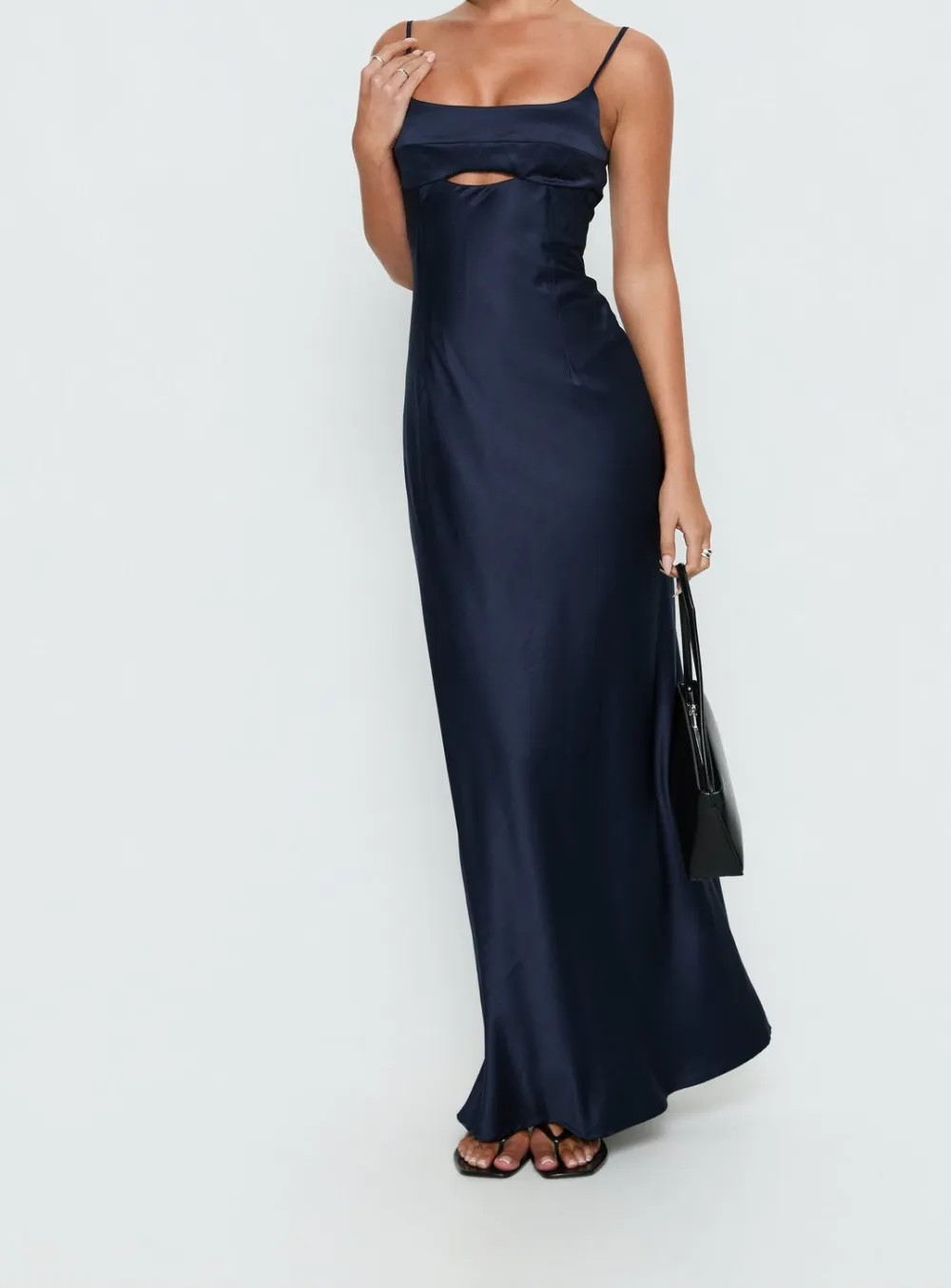 Bias Silhouette Satin Look Maxi Dress