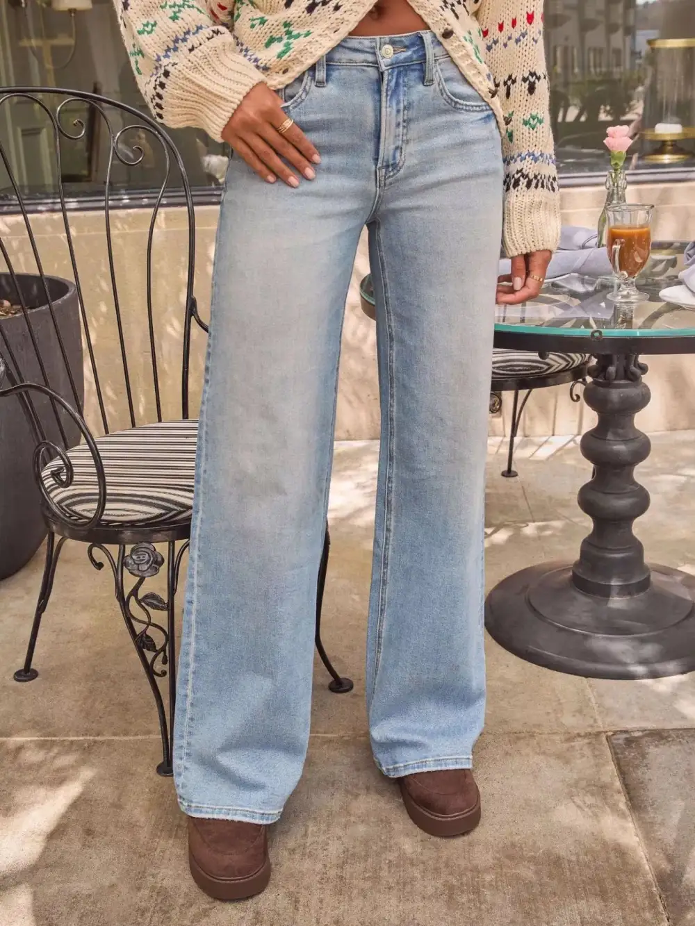 Wide Leg Washed Denim Jeans