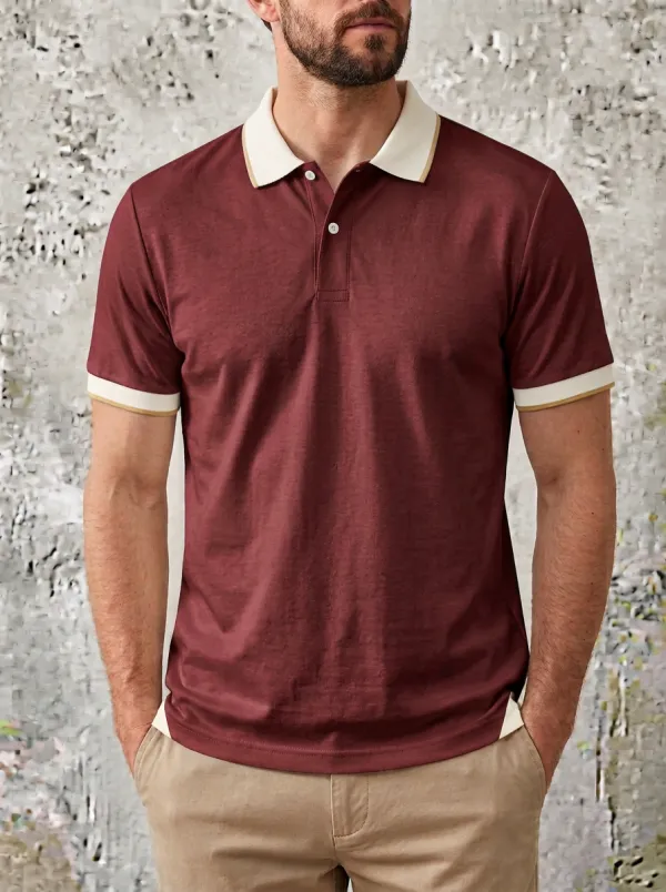 Men's Gray Textured Contrast-Collar Pattern Polo Shirt