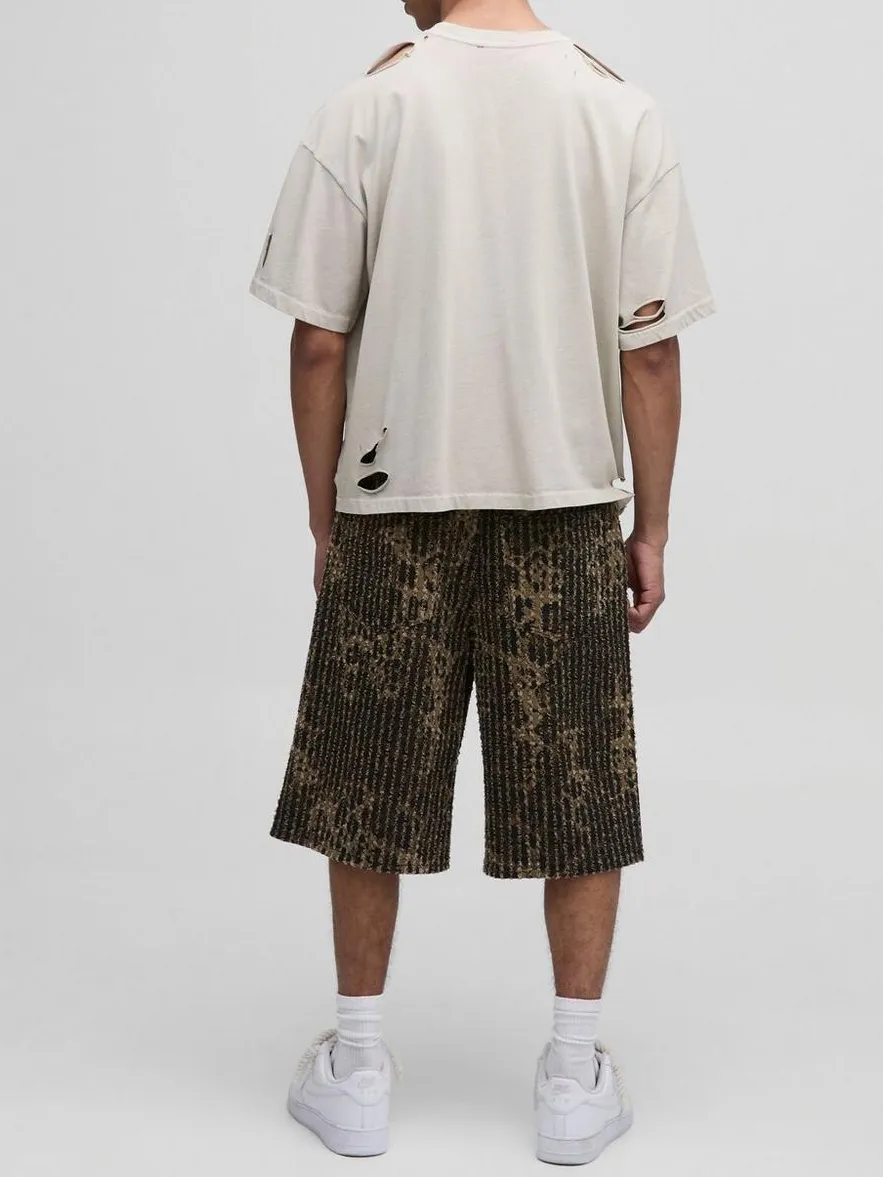 Distressed Leopard Brown Comfort Denim Jorts