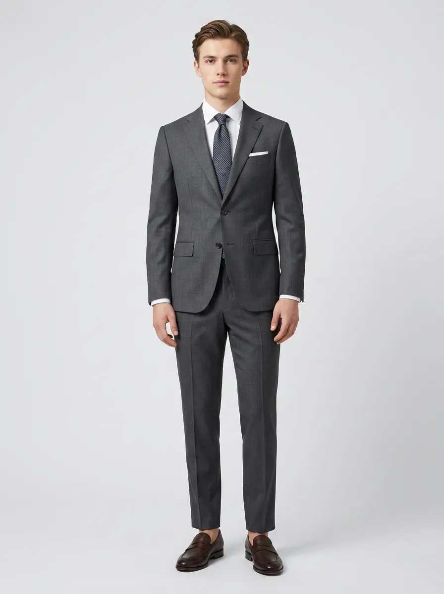 Men's Structured Fit Business Formal Charcoal Grey Solid Tailored Suit