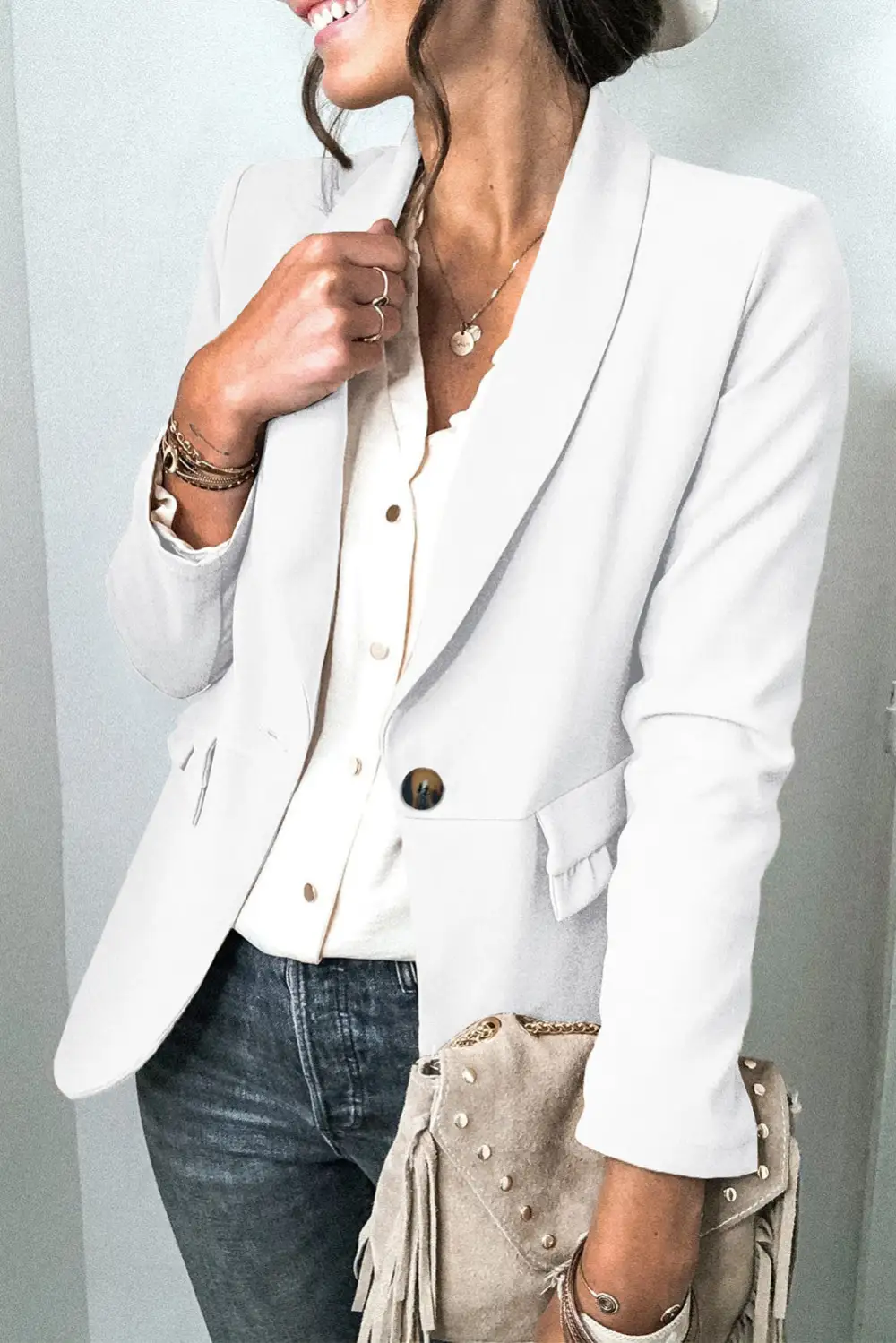 Lapel-Collar Button-Pocket Blazer