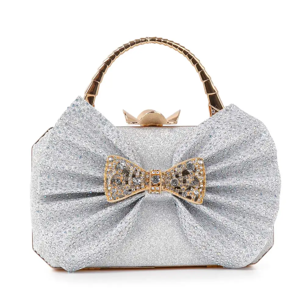 Modern Detail Crystal Accent Faux Leather Evening Clutch Bag