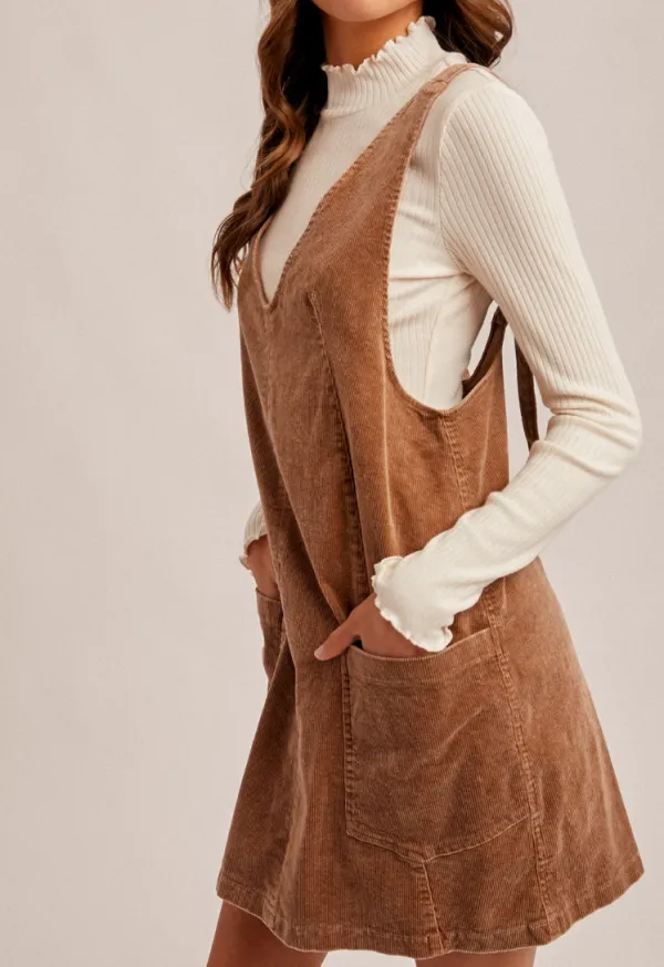Washed Corduroy Overall Dress