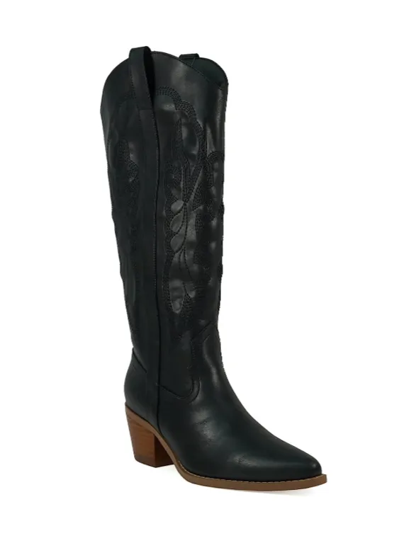 Faux-Leather Faux-Suede Suede Knee-High Boots