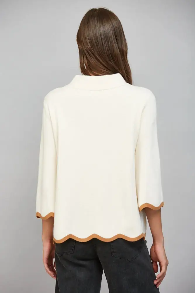 Textured Scallop Mock Neck Top