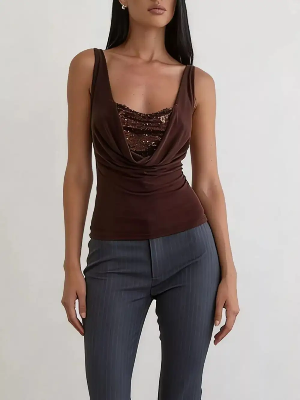Sequin Detail Ruched Tank