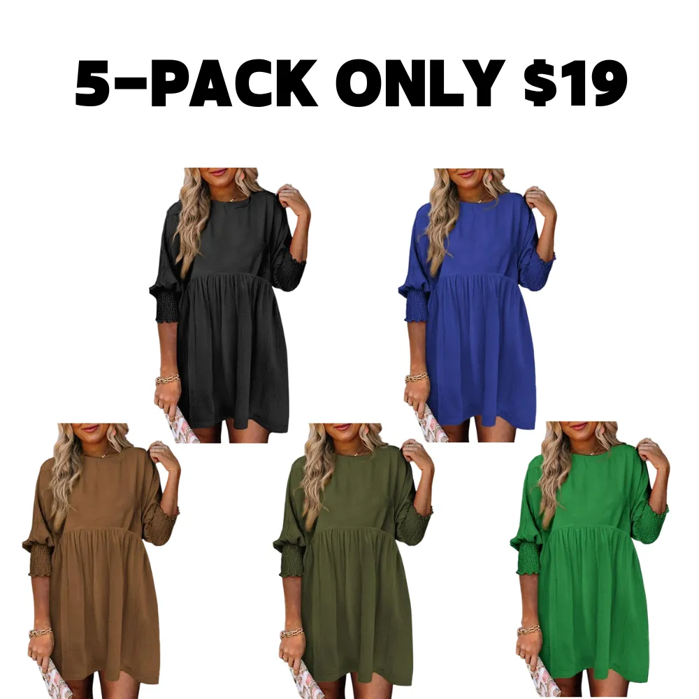 Women's Black Summer Tunic Dress Casual Loose Fit Short Sleeve Crew Neck Flowy Swing Mini Shift Sundress for Beach & Casual Dates