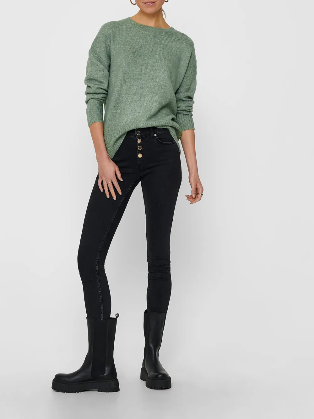 Crew Neck Plain Colored Cotton Sweaters