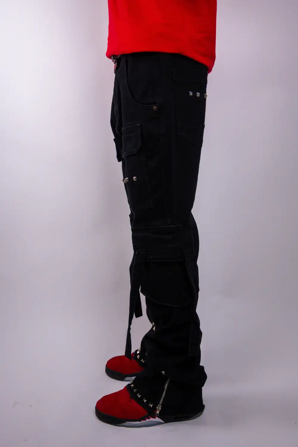 Studded Stacked Cargo Jeans Rivet